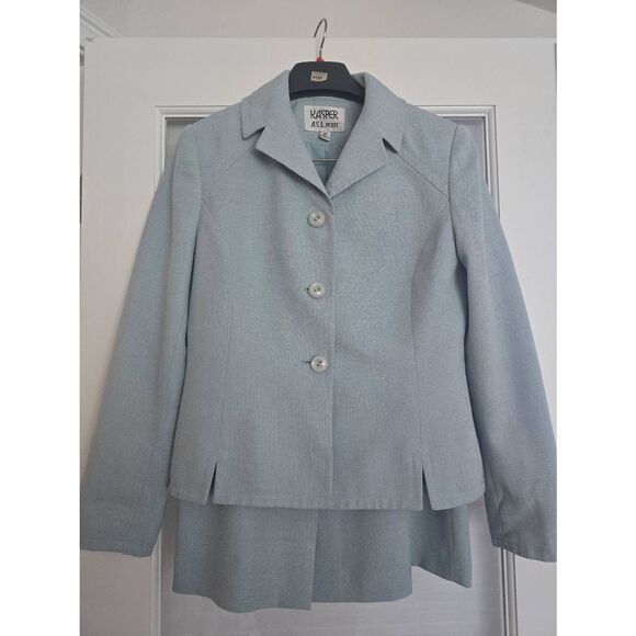 Women's Kasper A.S.L. Skirt Suit Set‎ Seafoam Blue Green Size 4 Petite - Picture 1 of 12